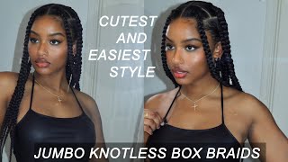 HOW TO SUPER FLAT JUMBO KNOTLESS BOX BRAIDS  EXTREMELY BEGINNER FRIENDLY [upl. by Aelyk]